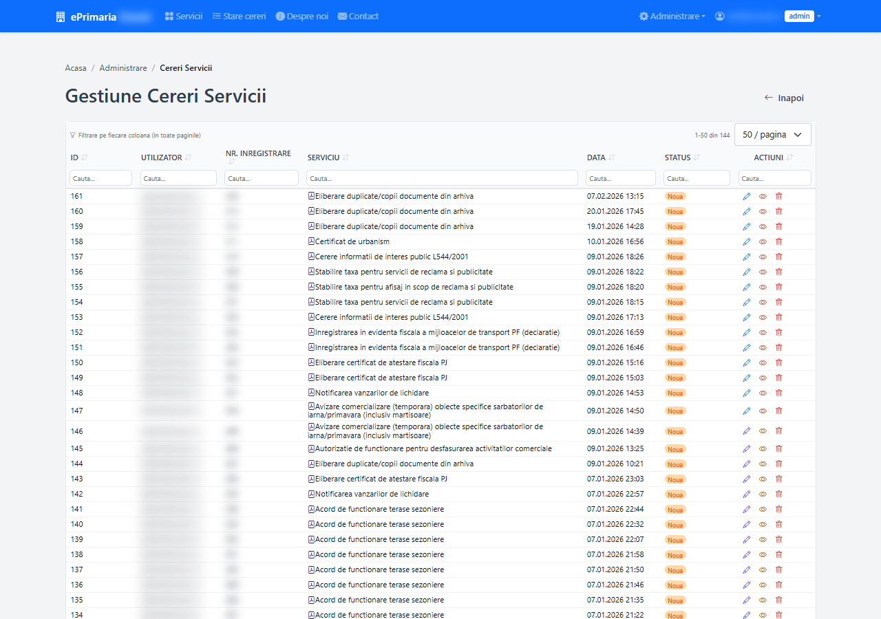 Lista cererilor primite