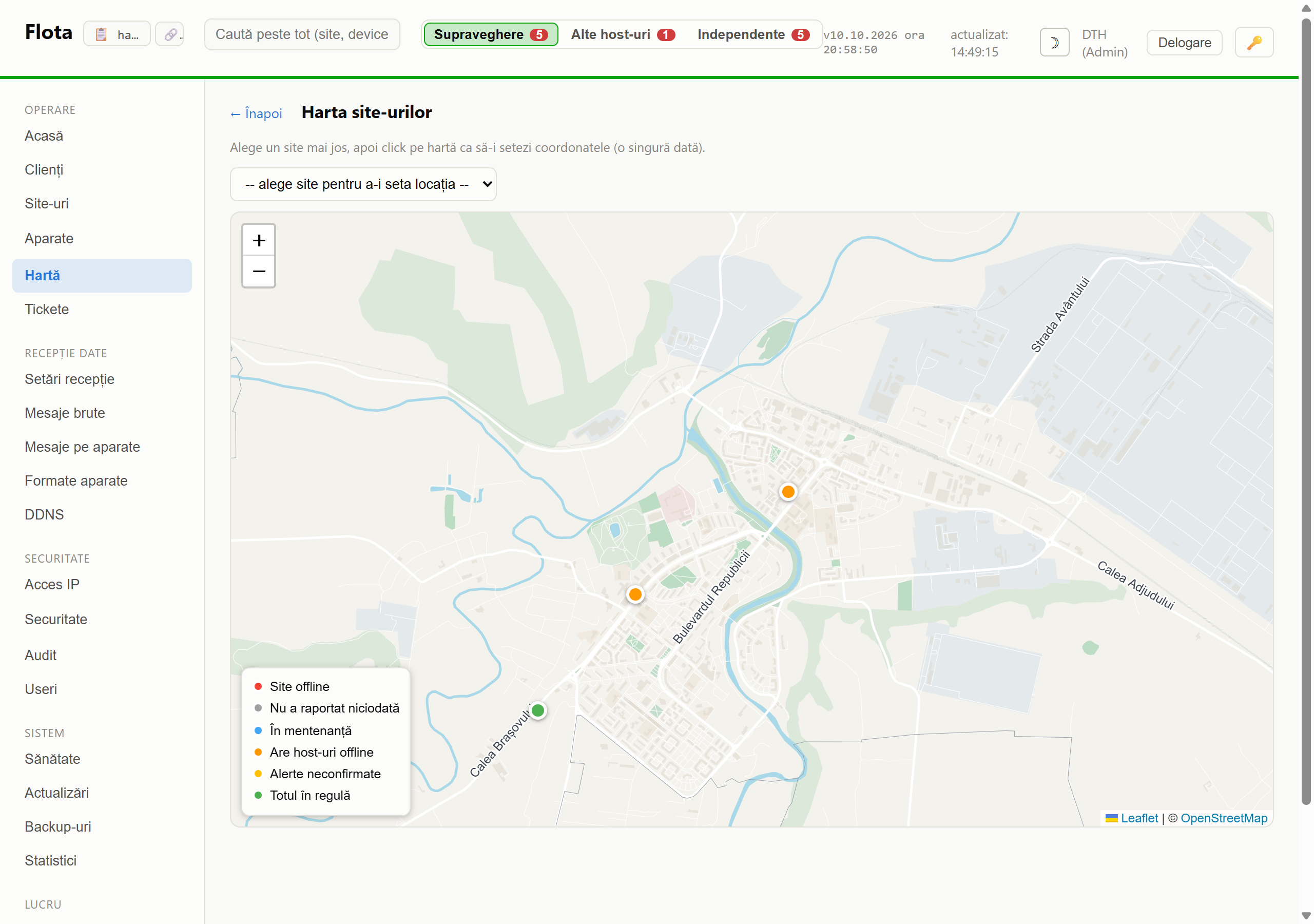 Harta locatiilor monitorizate